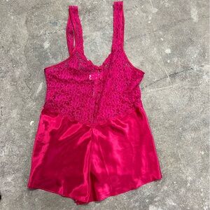 Vintage Gold Label Victoria’s Secret Pink Satin & Lace Romper Small